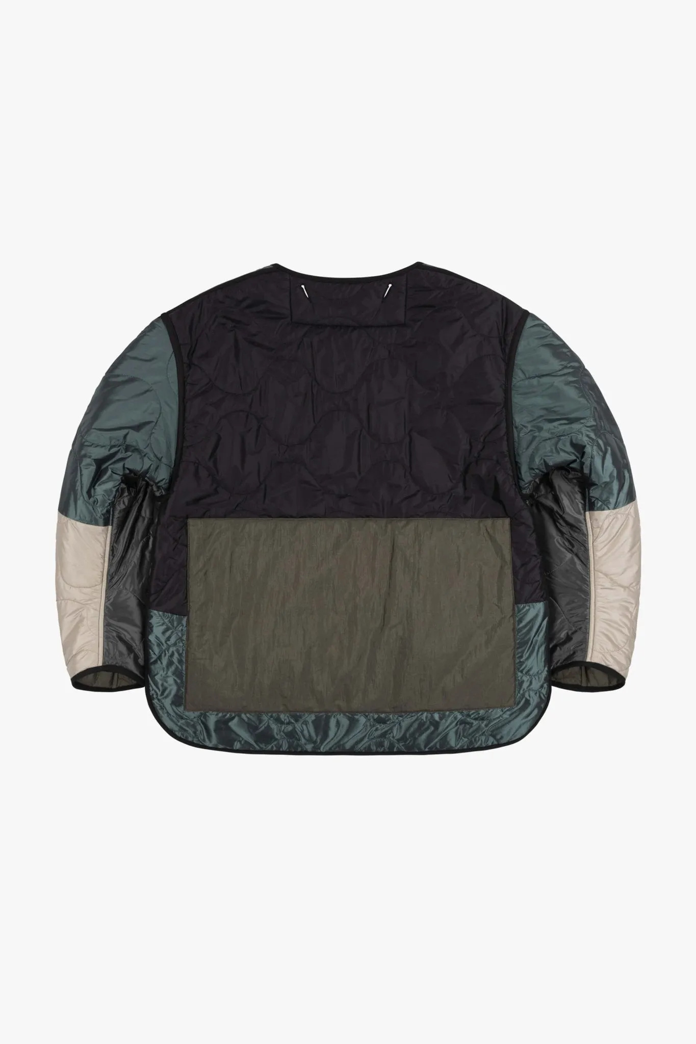 Patchwork Cropped Quilt Jacket - Anthracite & Mineral Green / Dark Olive