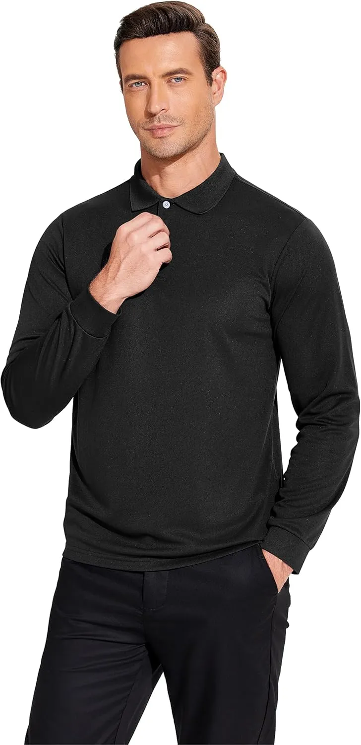 PINSPARK Long Sleeve Polo Shirts for Men Moisture Wicking Golf Shirts Quick Dry Work Hiking Casual Collared Shirt