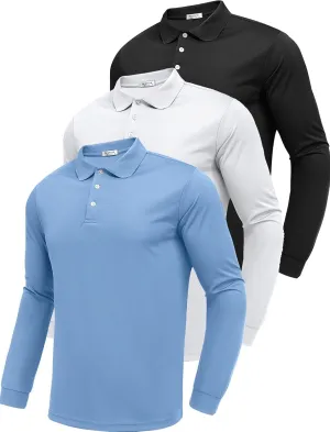 PINSPARK Long Sleeve Polo Shirts for Men Moisture Wicking Golf Shirts Quick Dry Work Hiking Casual Collared Shirt