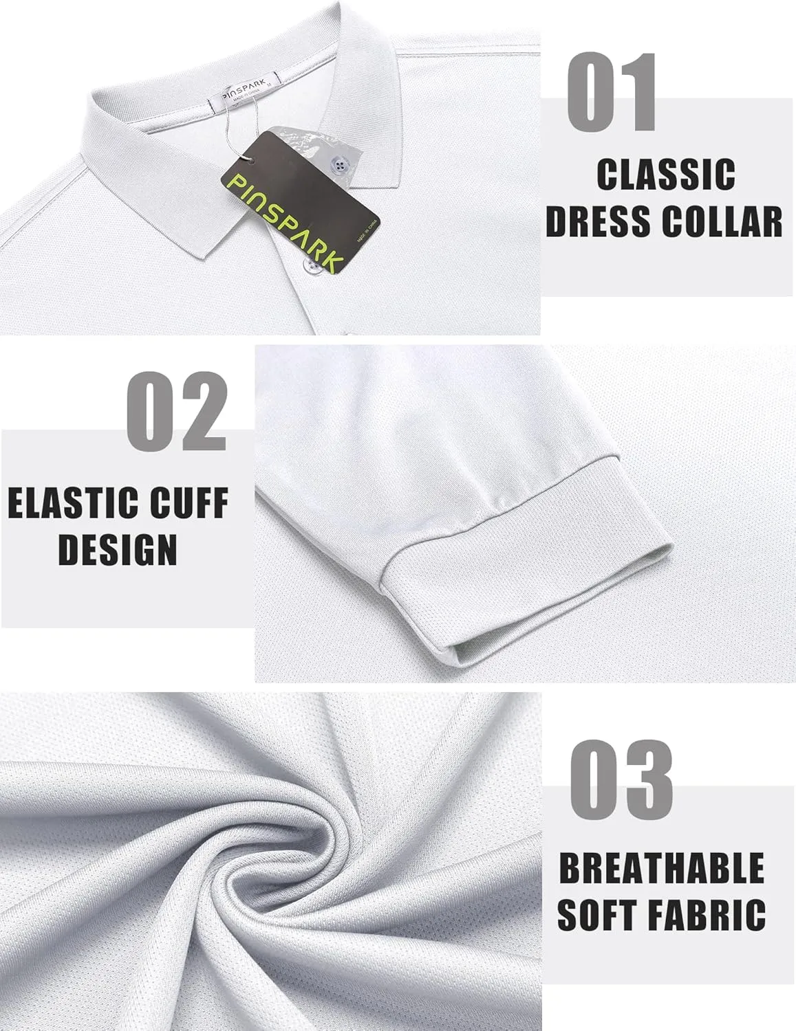 PINSPARK Long Sleeve Polo Shirts for Men Moisture Wicking Golf Shirts Quick Dry Work Hiking Casual Collared Shirt