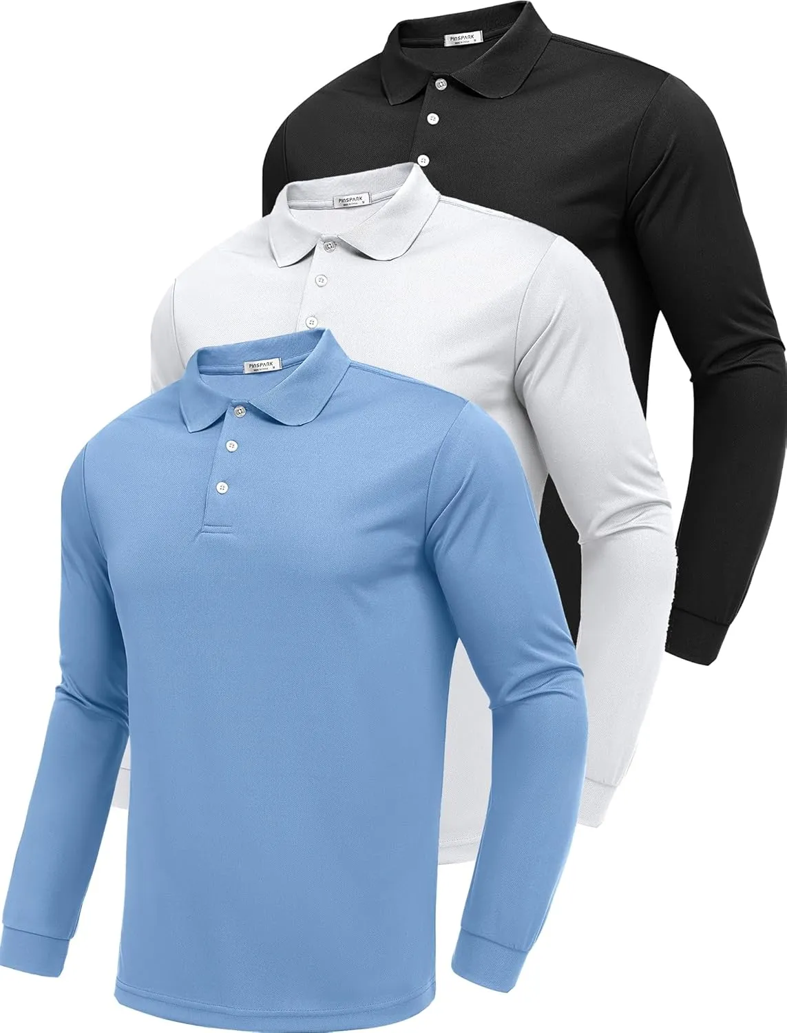 PINSPARK Long Sleeve Polo Shirts for Men Moisture Wicking Golf Shirts Quick Dry Work Hiking Casual Collared Shirt
