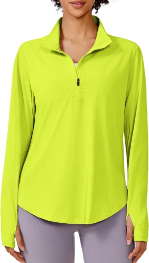 PINSPARK Long Sleeve Workout Tops for Women UPF 50  Sun Shirts Half Zip Quick Dry Hiking Athletic Running Fishing Shirts