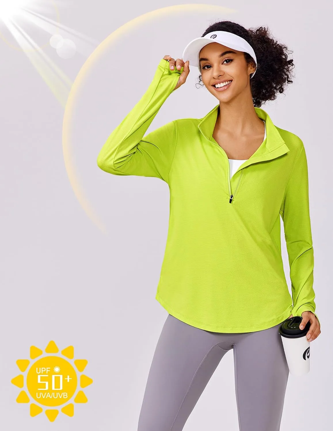PINSPARK Long Sleeve Workout Tops for Women UPF 50  Sun Shirts Half Zip Quick Dry Hiking Athletic Running Fishing Shirts