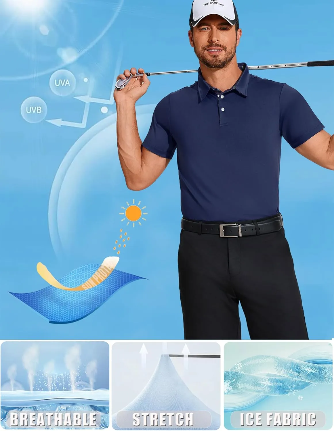 PINSPARK Mens Polo Shirts Short Sleeve Moisture Wicking Dry Fit Performance Casual Collared Polo Golf Shirts for Men