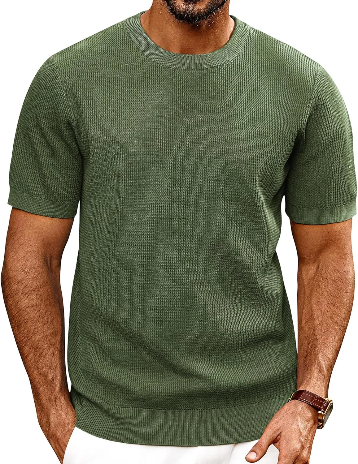 PJ PAUL JONES Mens T-Shirts Knit Short Sleeve Crewneck Shirt Casual Textured Pullover Tees