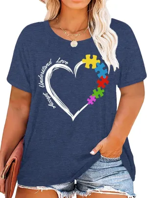 Plus Size Autism Shirt for Women Be Kind Autism Tshirt Autism Heart Graphic Tees Autism Accept Tops