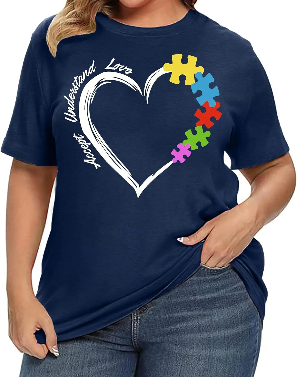 Plus Size Autism Shirt for Women Be Kind Autism Tshirt Autism Heart Graphic Tees Autism Accept Tops