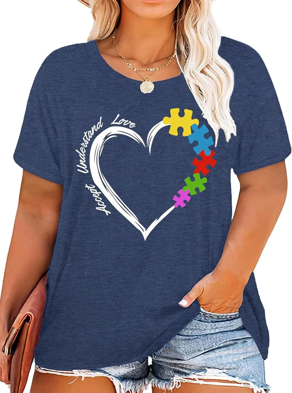 Plus Size Autism Shirt for Women Be Kind Autism Tshirt Autism Heart Graphic Tees Autism Accept Tops