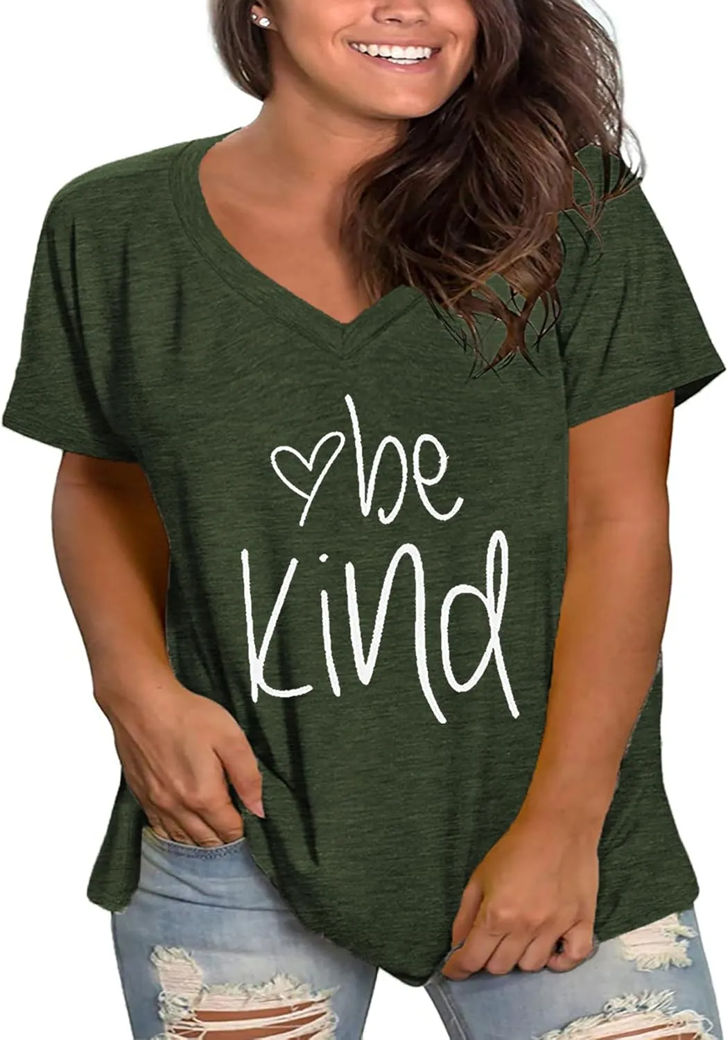 Plus Size Be Kind Shirts Womens V Neck Tshirt Graphic Tees Short Sleeve Summer Tops