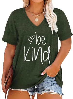 Plus Size Be Kind Shirts Womens V Neck Tshirt Graphic Tees Short Sleeve Summer Tops