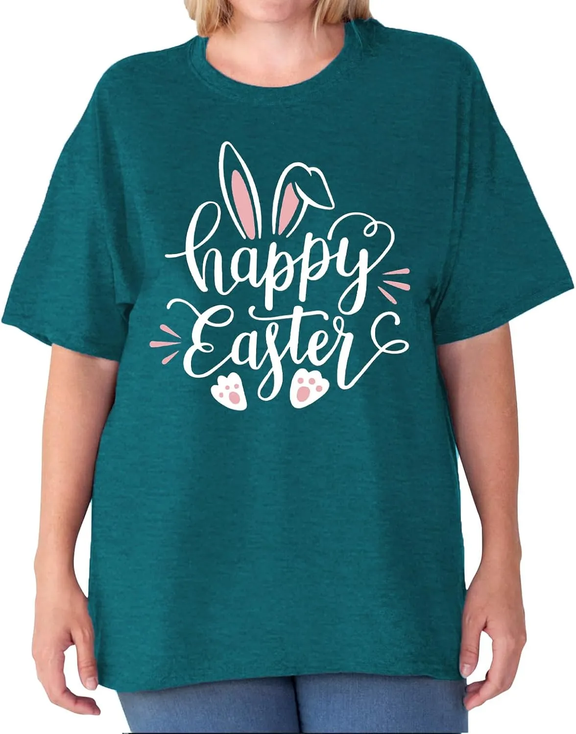 Plus Size Happy Easter Shirt for Women Funny Bunny Rabbit T Shirt Easter Holiday Tops Short Sleeve Tees