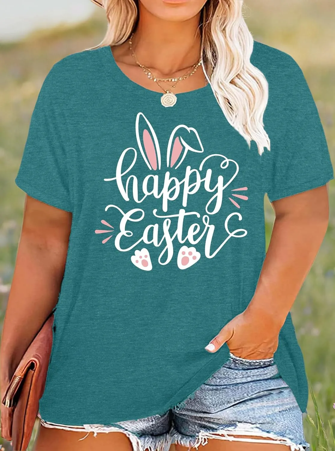 Plus Size Happy Easter Shirt for Women Funny Bunny Rabbit T Shirt Easter Holiday Tops Short Sleeve Tees