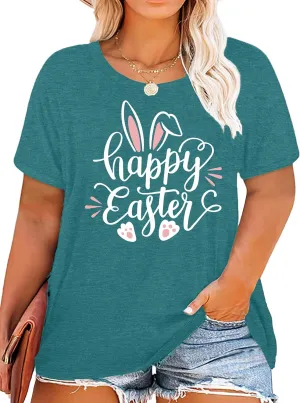 Plus Size Happy Easter Shirt for Women Funny Bunny Rabbit T Shirt Easter Holiday Tops Short Sleeve Tees