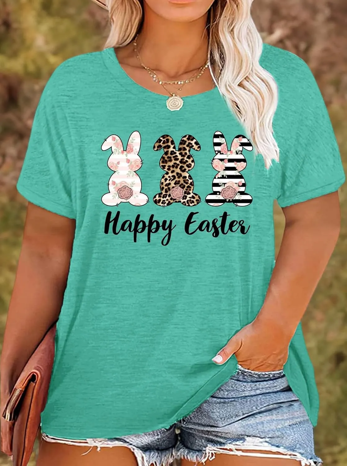 Plus Size Happy Easter Shirt for Women Funny Bunny Rabbit T Shirt Easter Holiday Tops Short Sleeve Tees