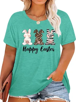 Plus Size Happy Easter Shirt for Women Funny Bunny Rabbit T Shirt Easter Holiday Tops Short Sleeve Tees