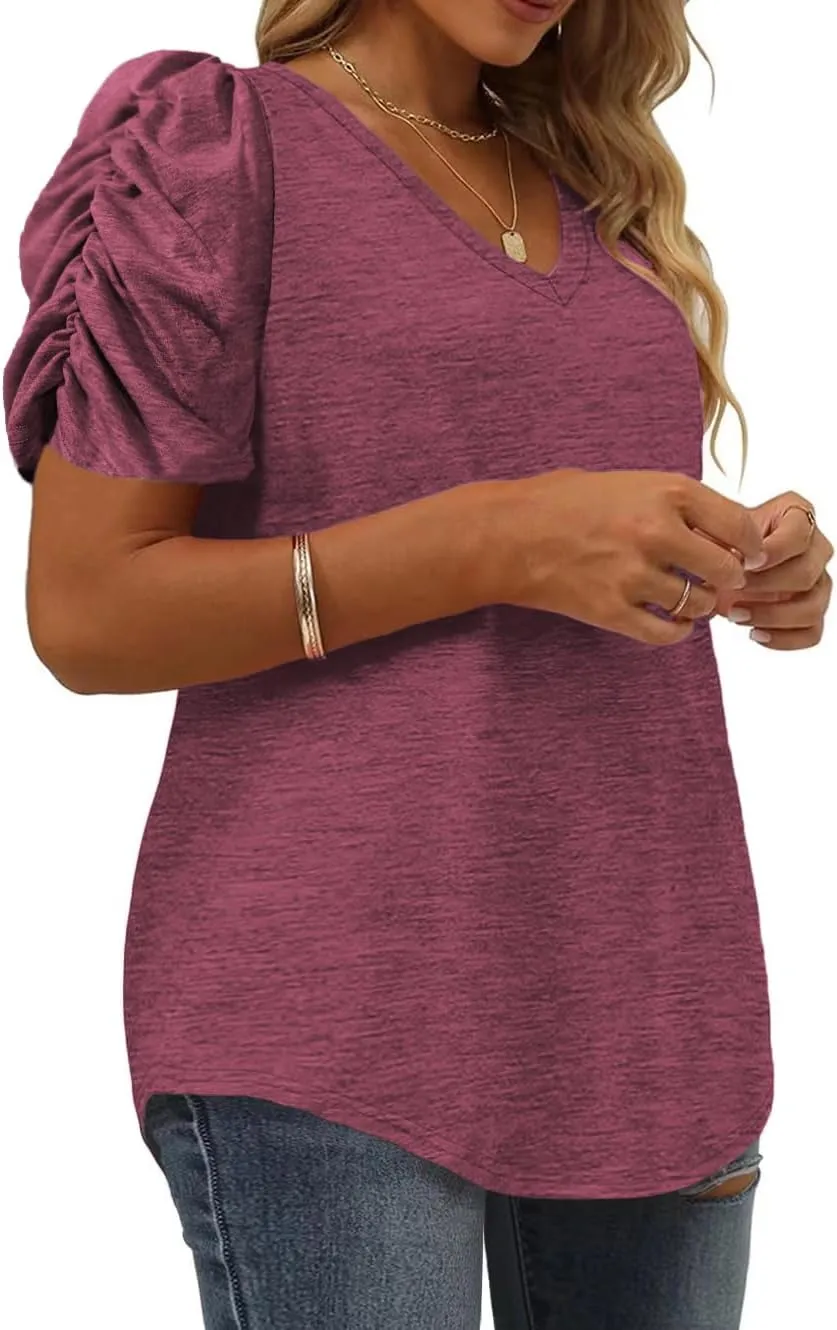 Plus-Size Tops for Women Short Sleeve T Shirts V Neck Tunic Tees XL-5XL