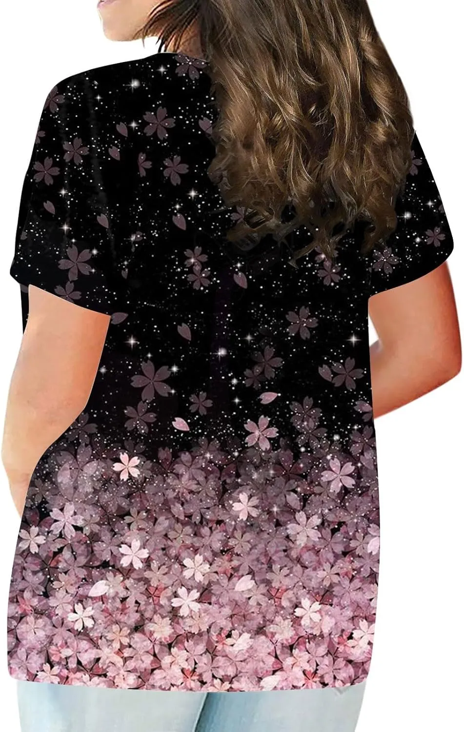 Plus Size Tops for Women Summer Ethnic Floral Classy Oversized T Shirts Short Sleeve Blouses & Button-Down Shirts
