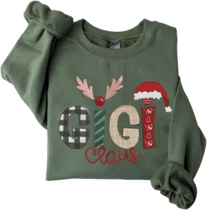 POPPOP Christmas Claus Embroidery Sweatshirt, Custom Mama Grandma Gigi Mimi Nickname, Gifts for Women Sweater