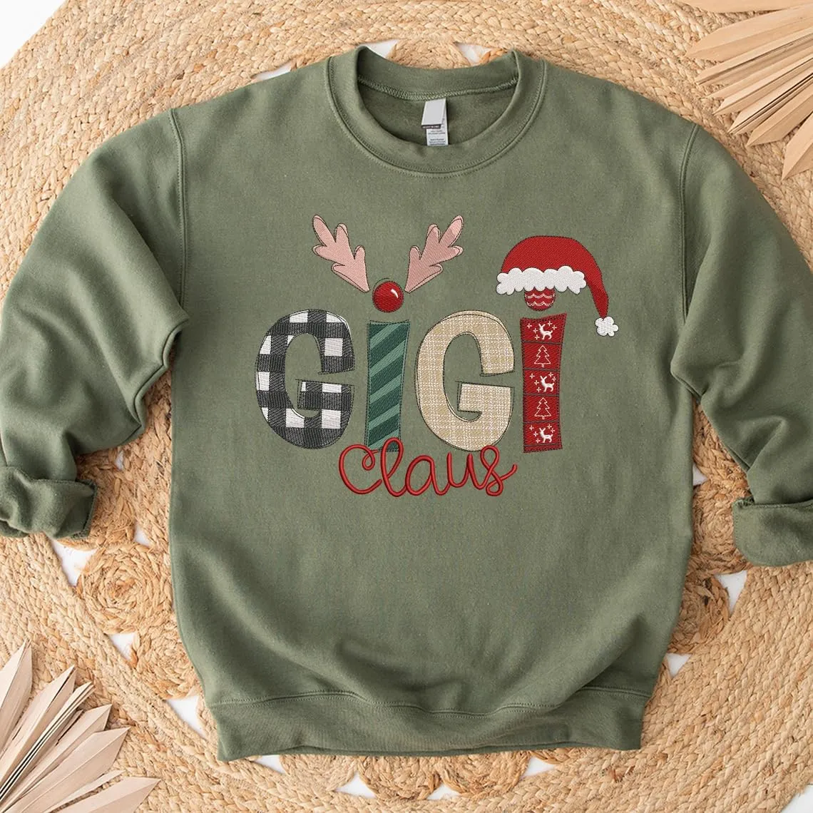 POPPOP Christmas Claus Embroidery Sweatshirt, Custom Mama Grandma Gigi Mimi Nickname, Gifts for Women Sweater