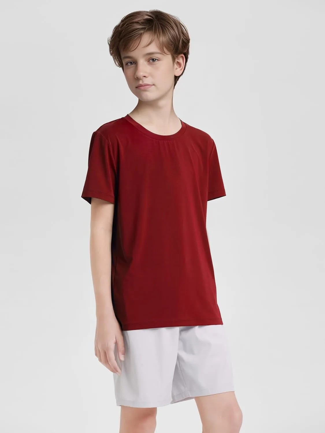 Poroka 5 Packs Boys Shirts Youth Mesh Quick Dry-Fit Athletic Performance T-Shirt Moisture Wicking Active Shirts for Boys