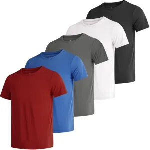Poroka 5 Packs Boys Shirts Youth Mesh Quick Dry-Fit Athletic Performance T-Shirt Moisture Wicking Active Shirts for Boys