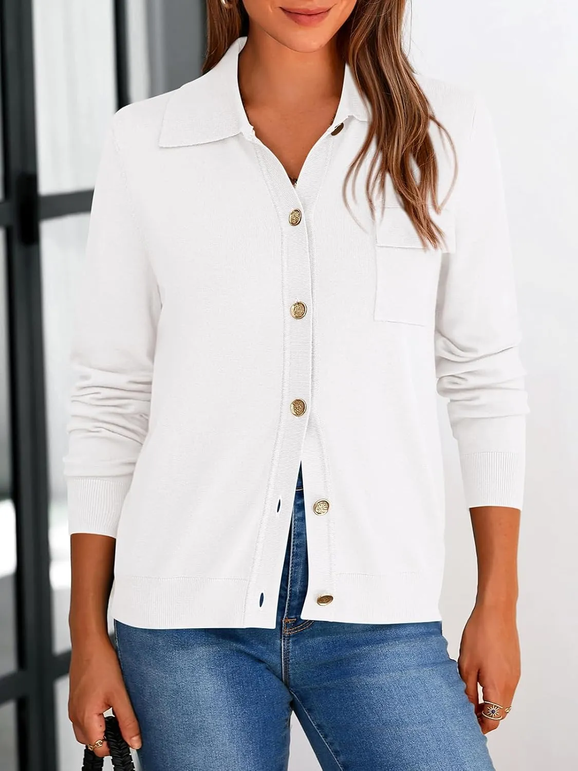 PRETTYGARDEN Women's 2025 Spring Long Sleeve Knitted Button Down Shirts Lightweight Cardigan for Women Dressy Casual Tops
