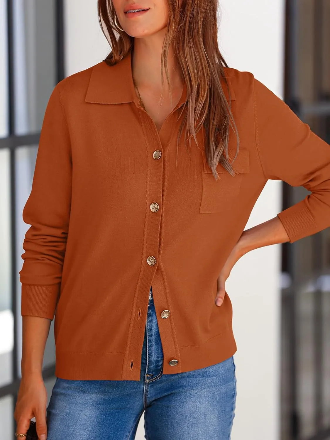 PRETTYGARDEN Women's 2025 Spring Long Sleeve Knitted Button Down Shirts Lightweight Cardigan for Women Dressy Casual Tops