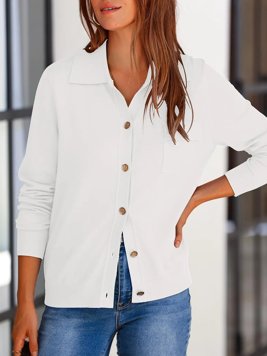 PRETTYGARDEN Women's 2025 Spring Long Sleeve Knitted Button Down Shirts Lightweight Cardigan for Women Dressy Casual Tops