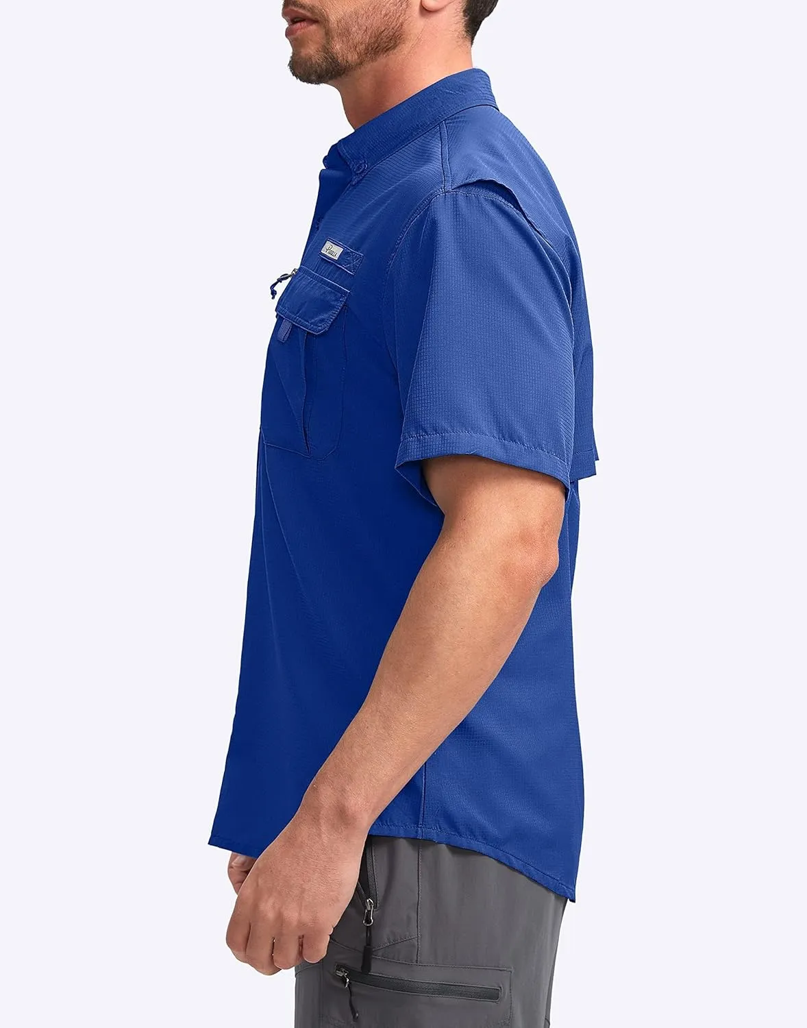 Pudolla Men's Fishing Shirts with Short Sleeves, Summer Travel Work Shirts, Button Down with UPF50  and Zipper Pockets