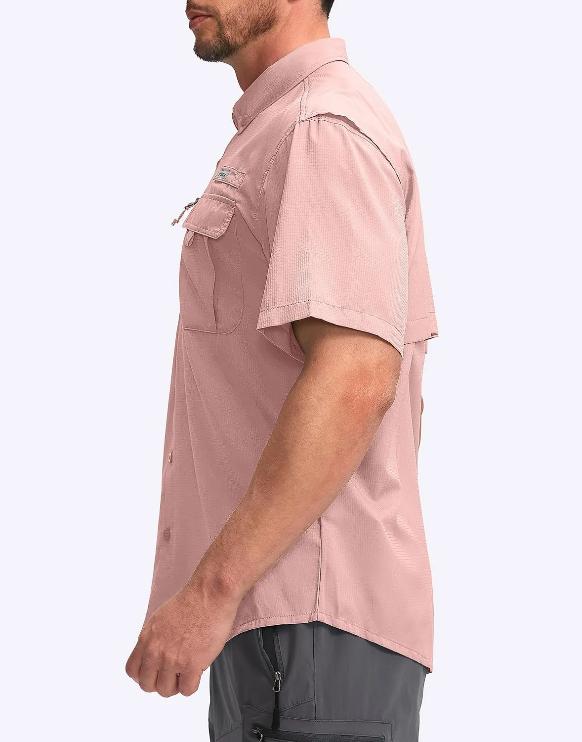 Pudolla Men's Fishing Shirts with Short Sleeves, Summer Travel Work Shirts, Button Down with UPF50  and Zipper Pockets