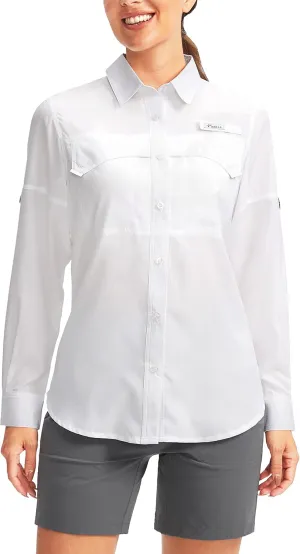 Pudolla Women's UPF 50  UV Sun Protection Shirts Long Sleeve Fishing Hiking Shirt Cool Lightweight Travel Safari Shirts