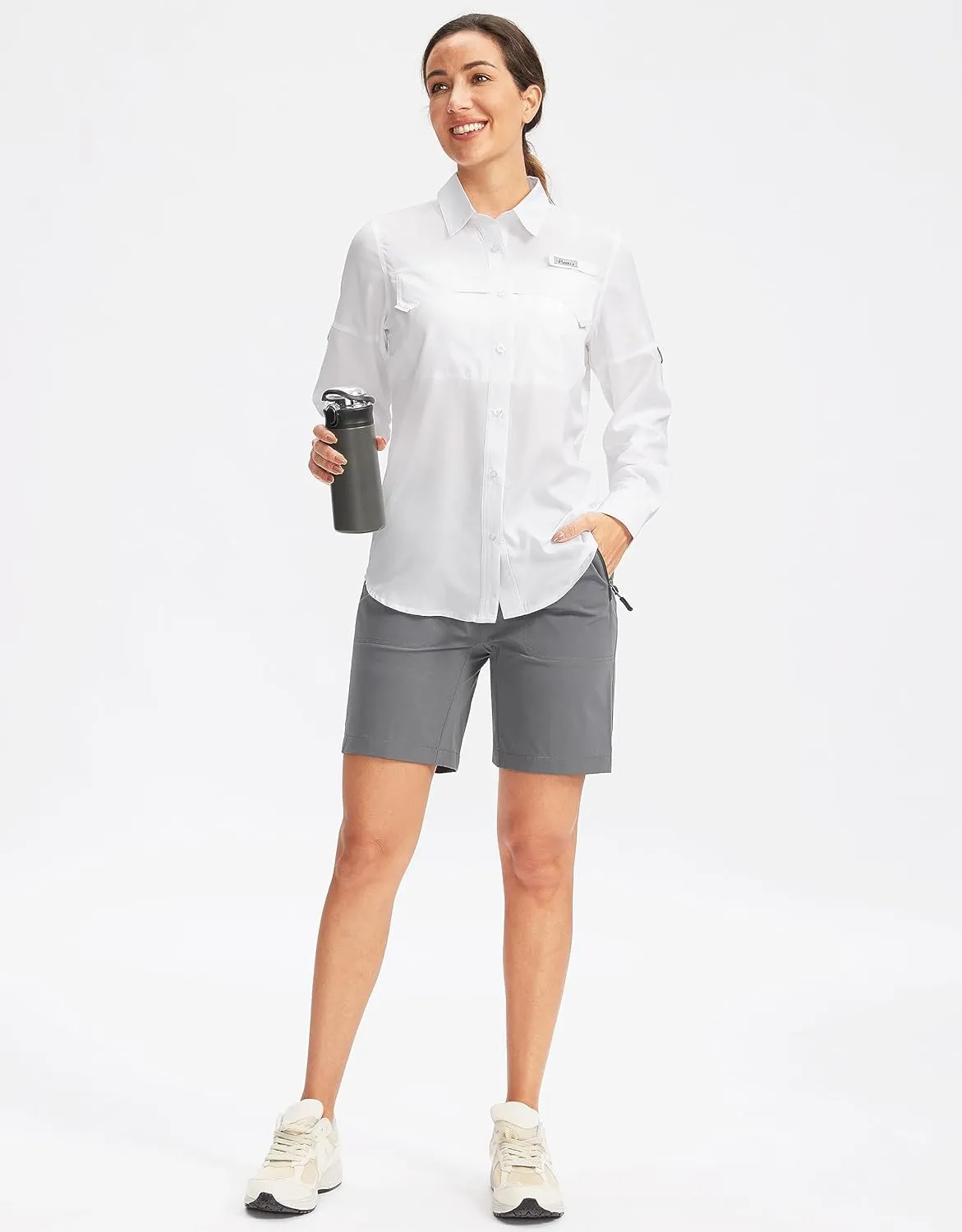 Pudolla Women's UPF 50  UV Sun Protection Shirts Long Sleeve Fishing Hiking Shirt Cool Lightweight Travel Safari Shirts