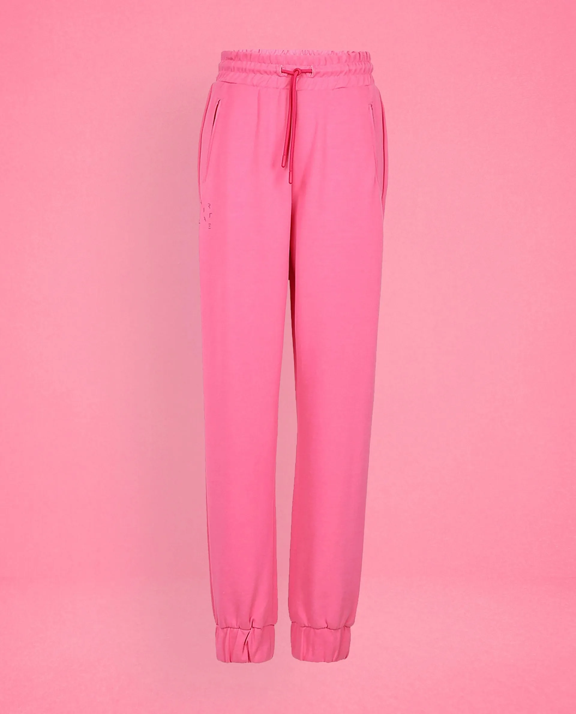 Rareism Women Creta Flouroscent Pink Cotton Blend Fabric Relaxed Fit Solid Mid Rise Ankle Length Track Pant