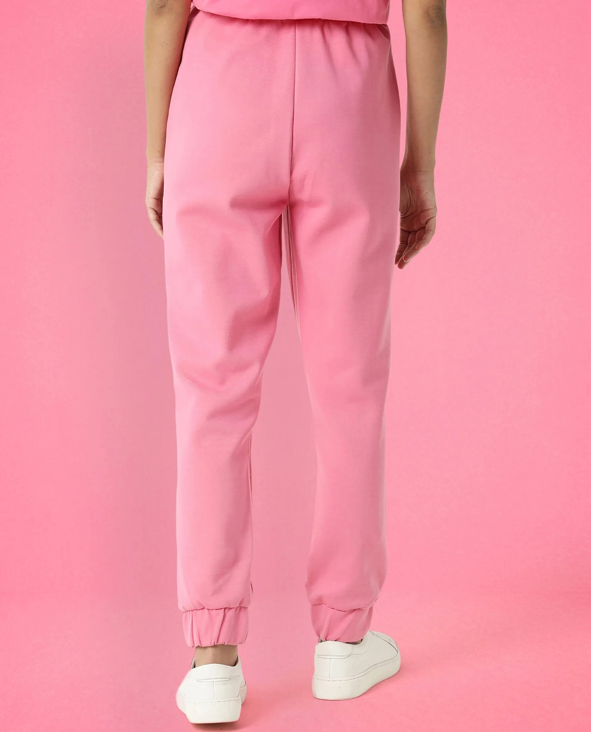 Rareism Women Creta Flouroscent Pink Cotton Blend Fabric Relaxed Fit Solid Mid Rise Ankle Length Track Pant