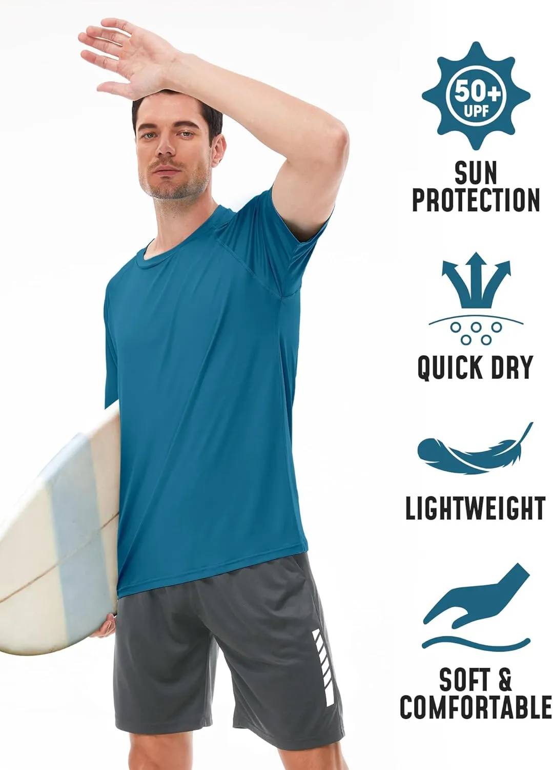 Rash Guard for Men UPF 50  UV Sun Protection Swim Shirts Short Sleeve Quick Dry Lightweight Fishing Running Water Shirts
