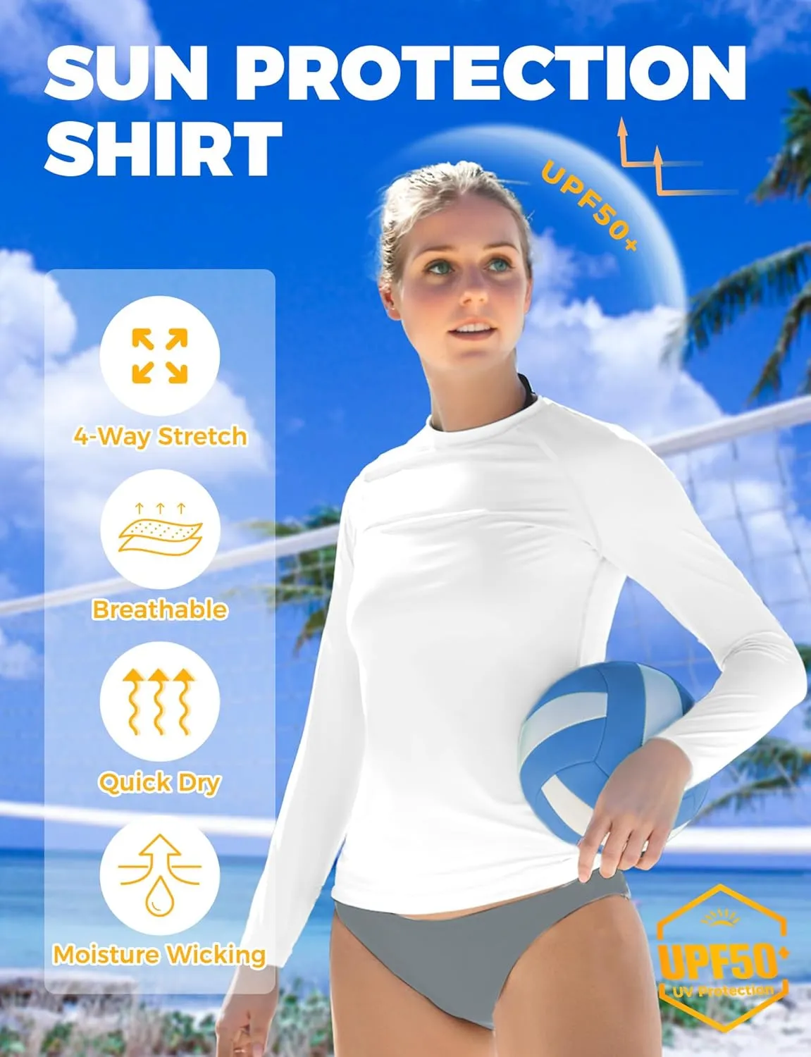 Rash Guard for Women UPF50  Sun Shirt, Long Sleeve UV Protection Shirts Women Quick Dry Workout Shirts Hiking Swimming Tops