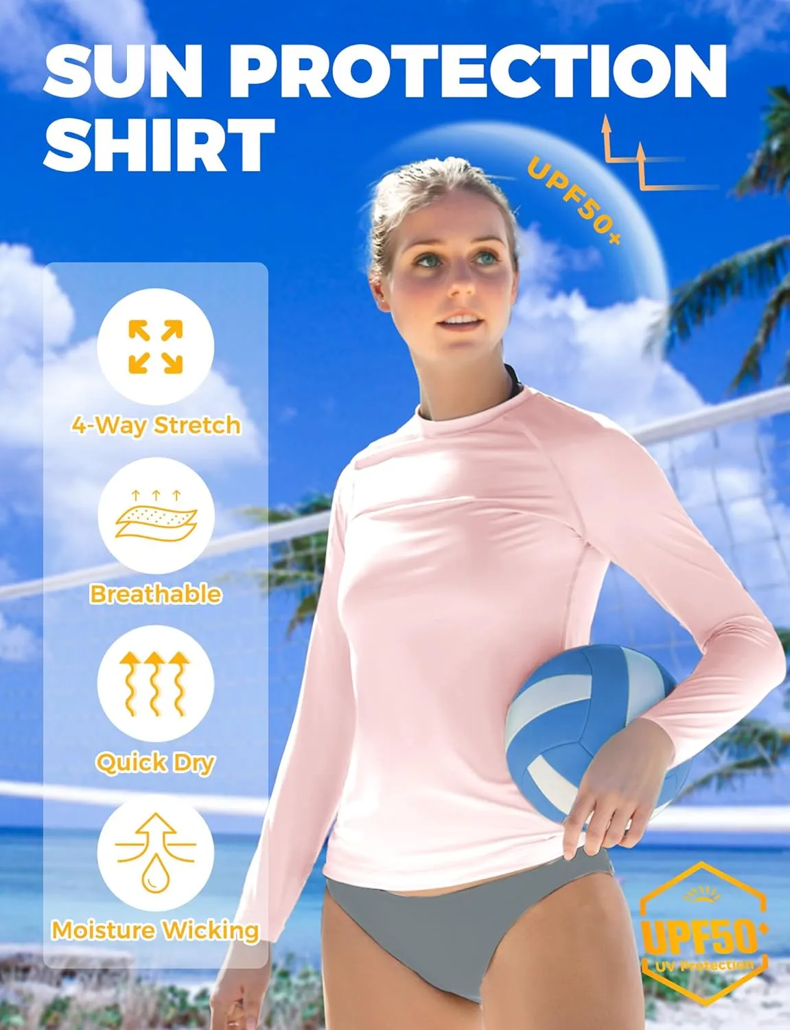 Rash Guard for Women UPF50  Sun Shirt, Long Sleeve UV Protection Shirts Women Quick Dry Workout Shirts Hiking Swimming Tops