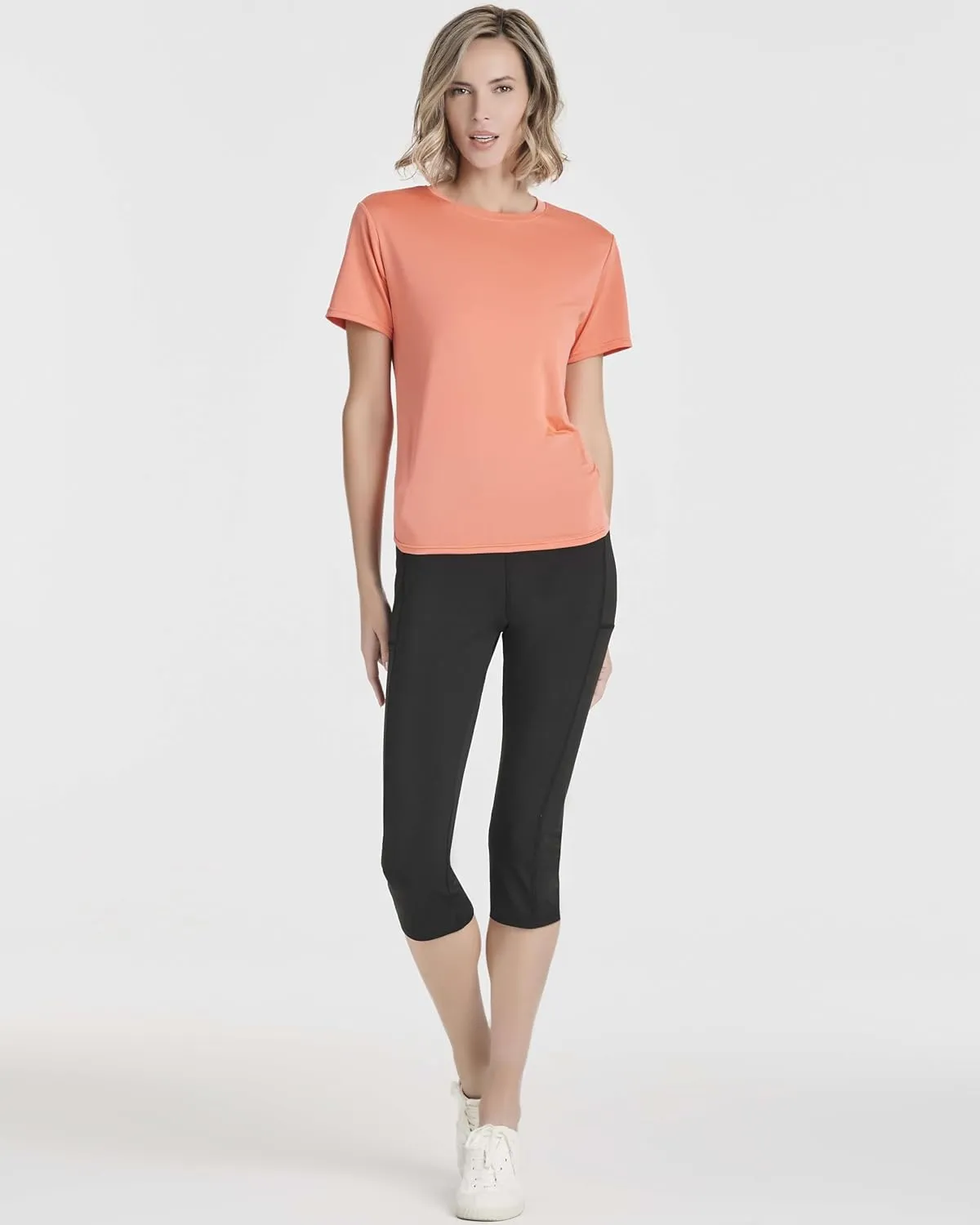 Real Essentials 5 Pack: Women's Short Sleeve Open Back Tie Back Dry-Fit T-Shirt Yoga Gym Workout Top