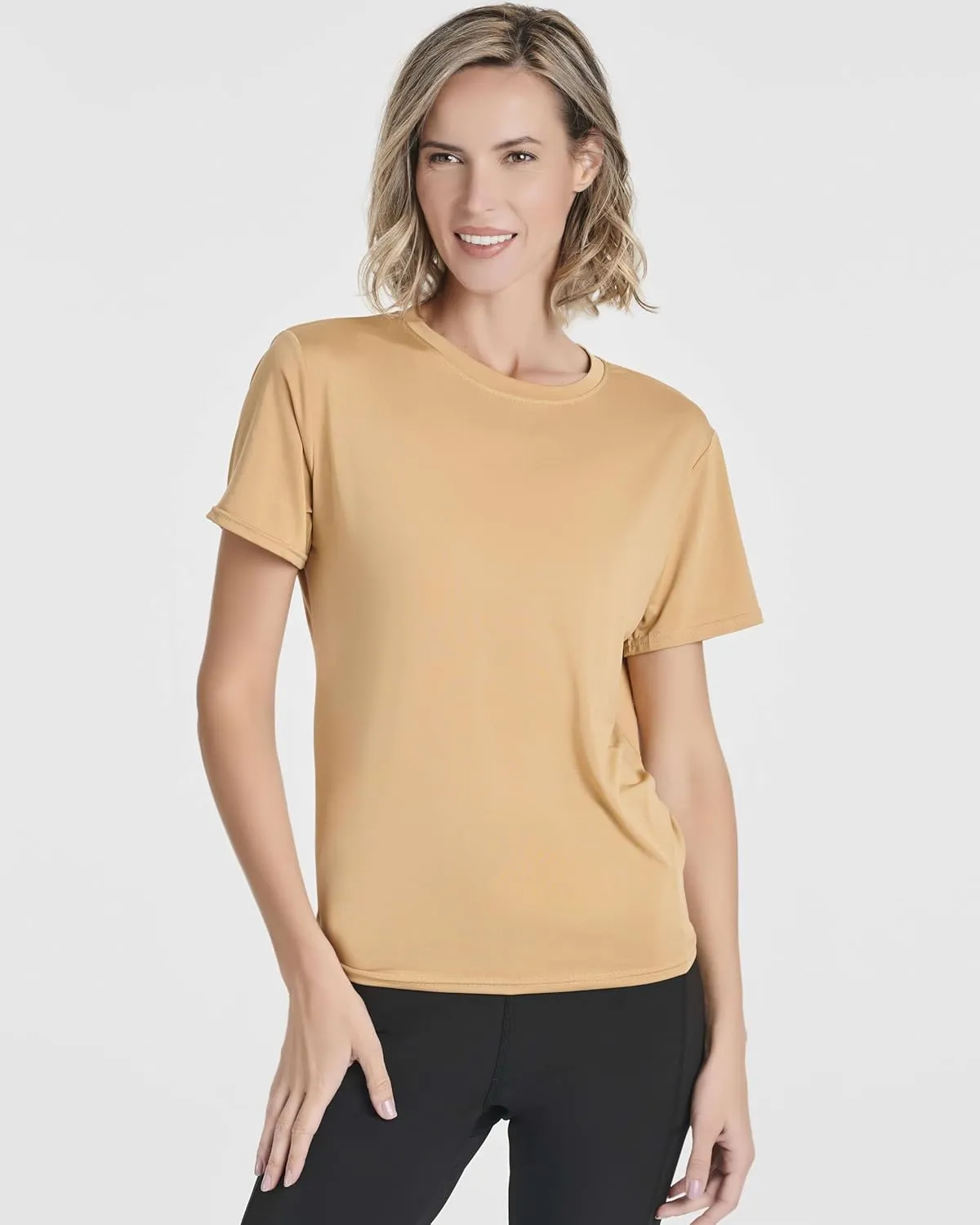 Real Essentials 5 Pack: Women's Short Sleeve Open Back Tie Back Dry-Fit T-Shirt Yoga Gym Workout Top