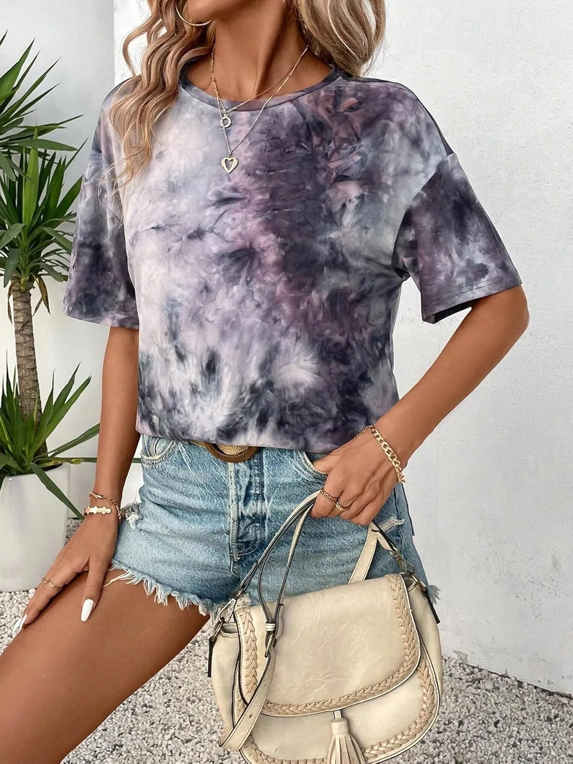 Remidoo Women's Casual Crewneck Short Sleeve Tie Dye Oversized T Shirt Graphic Tee Top