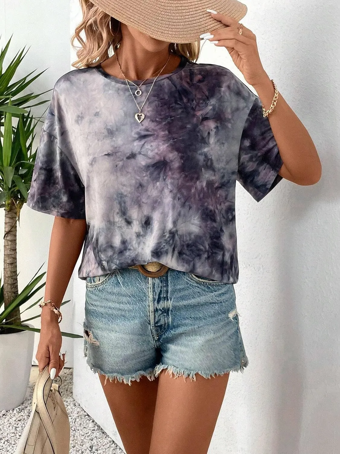 Remidoo Women's Casual Crewneck Short Sleeve Tie Dye Oversized T Shirt Graphic Tee Top