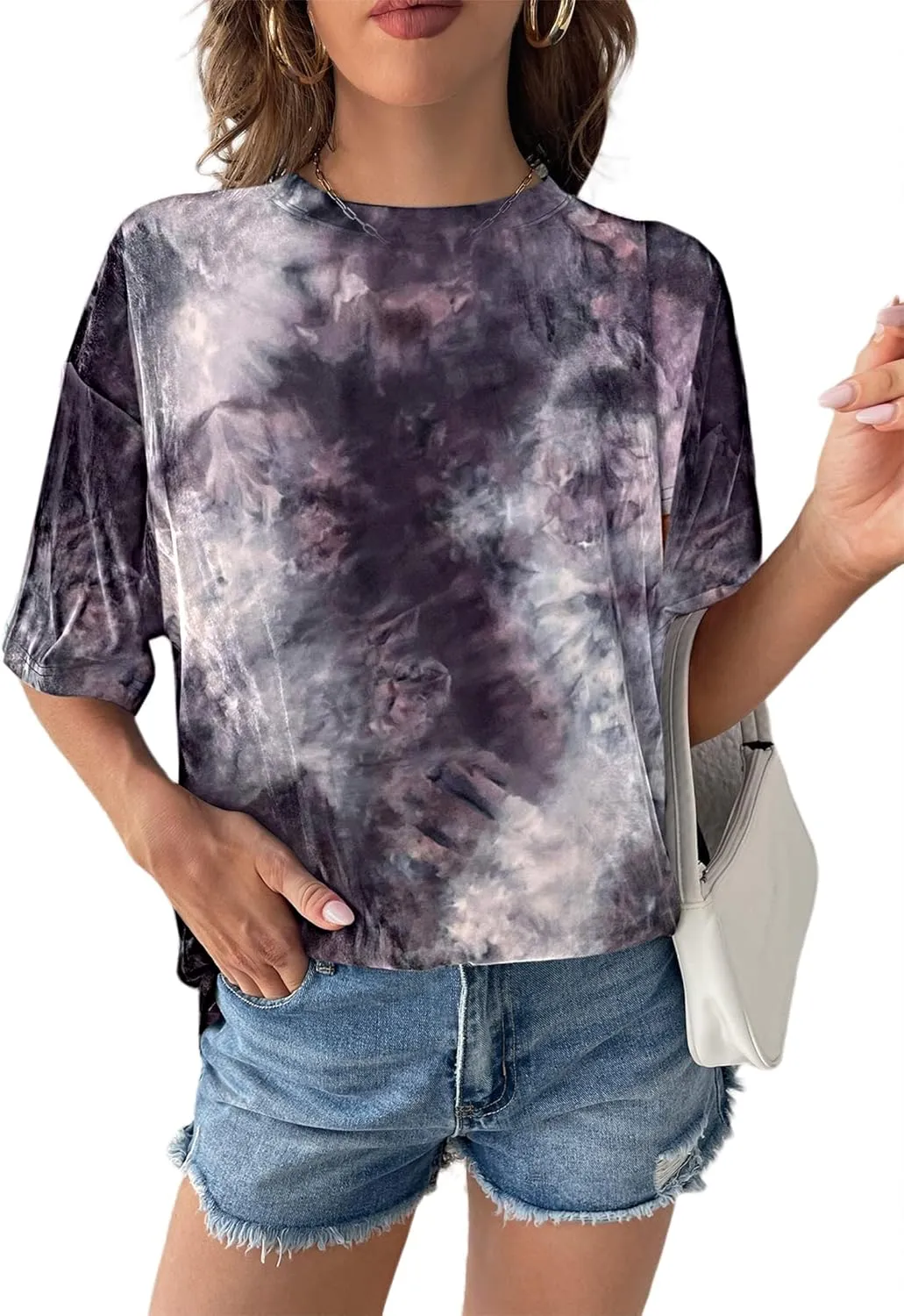 Remidoo Women's Casual Crewneck Short Sleeve Tie Dye Oversized T Shirt Graphic Tee Top