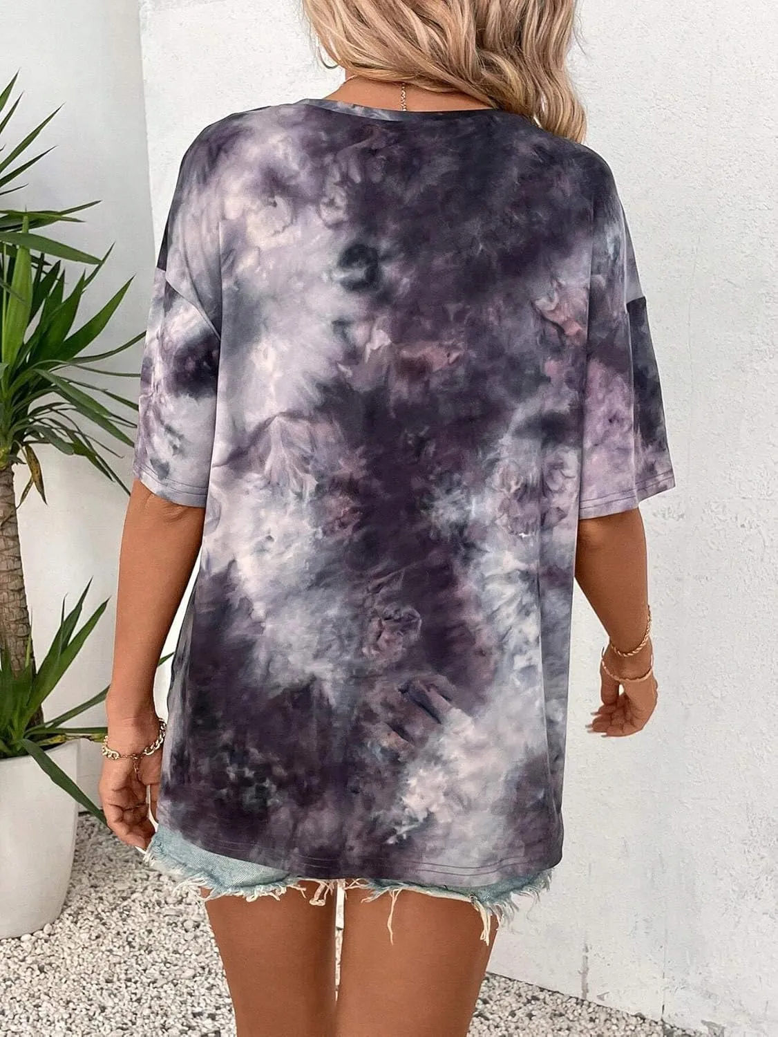 Remidoo Women's Casual Crewneck Short Sleeve Tie Dye Oversized T Shirt Graphic Tee Top