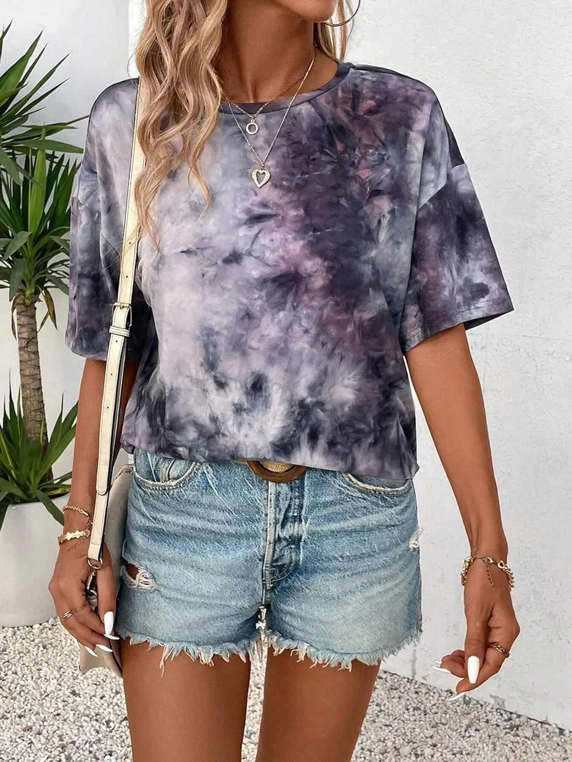 Remidoo Women's Casual Crewneck Short Sleeve Tie Dye Oversized T Shirt Graphic Tee Top