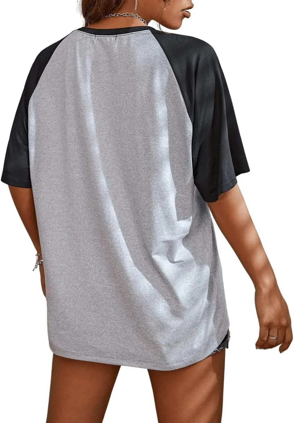 Remidoo Womens Short Sleeve Oversized T Shirt Color Block Crew Neck Casual Tee Tops