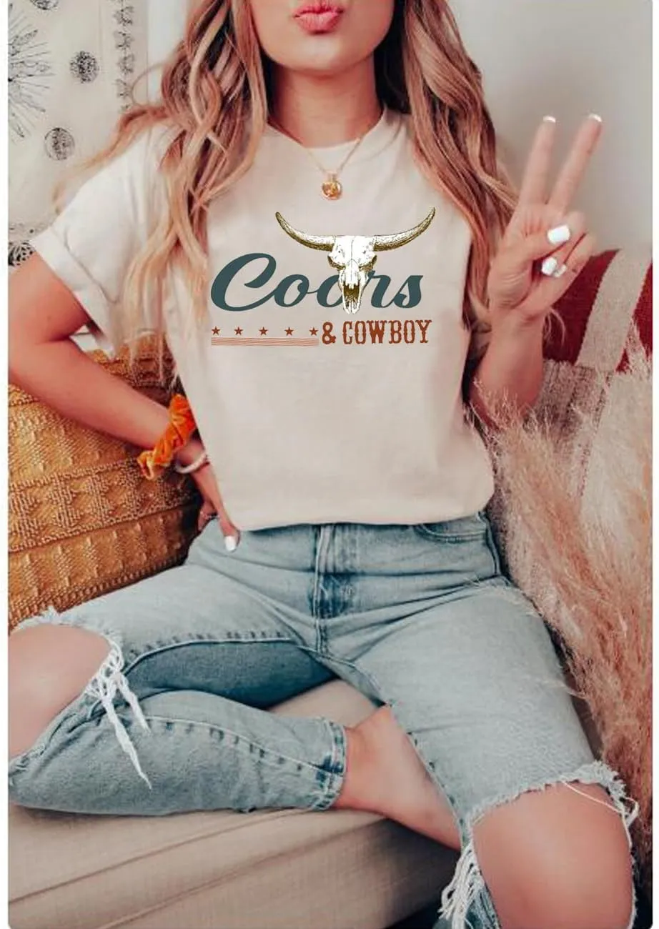 Retro Western T-Shirt Women Vintage Country Music Shirt Street Rodeo Graphic Cowboy Tees Tops