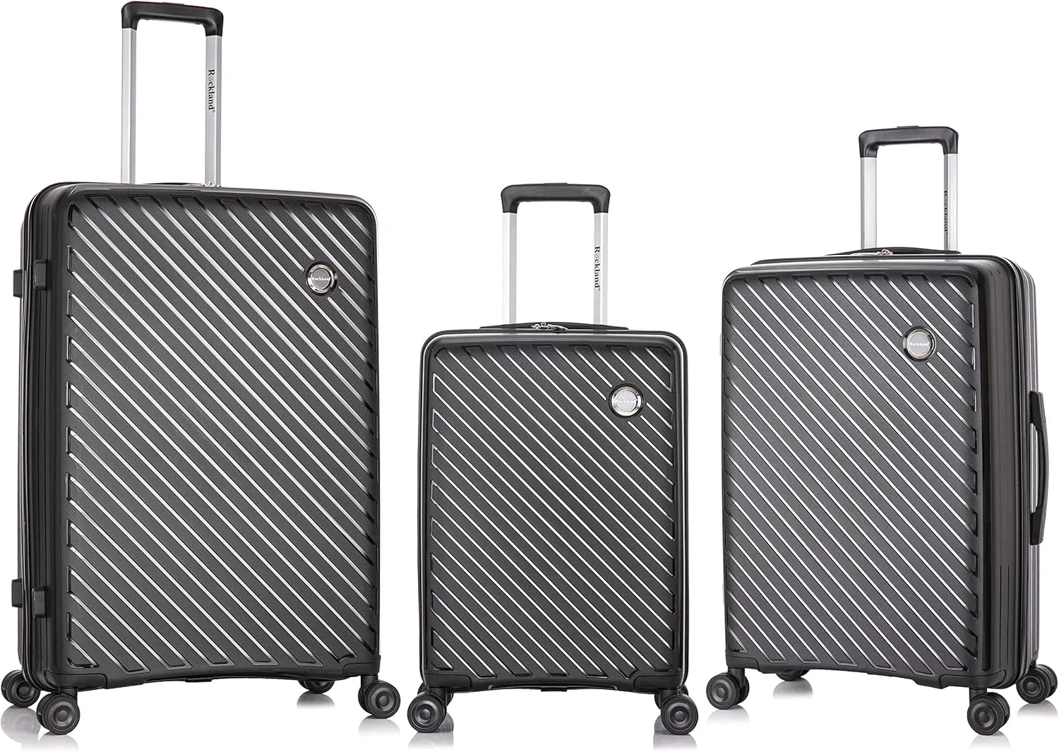 Rockland Prague Hardside Luggage with Spinner Wheels, Black, 3-Piece Set (20/24/28)