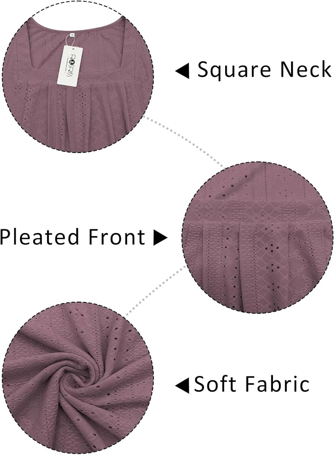 ROSRISS Plus-Size-Tank-Tops Summer Sleeveless Loose Fit Pleated Shirts Square Neck Tunics Eyelet Flowy Tees