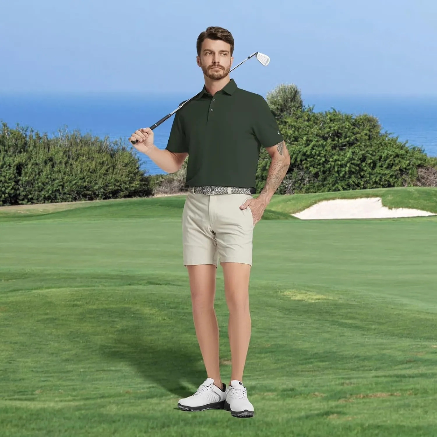 Rouen Golf Shirts for Men Dry Fit Performance Short Sleeve Moisture Wicking Plain Pique Casual Sports Mens Polo Shirts