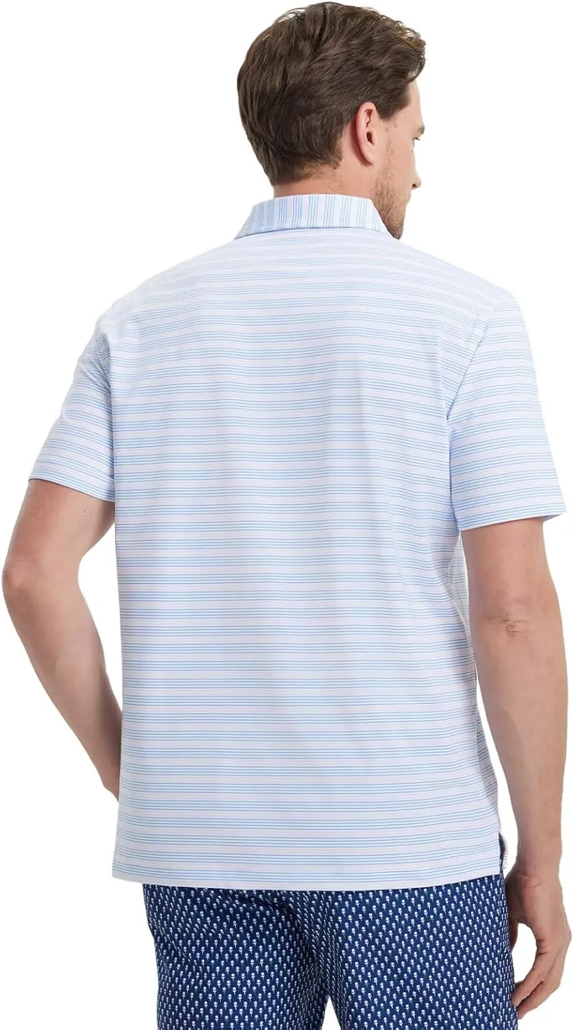 Rouen Men's Polo Shirts Short Sleeve Dry Fit Performance Wicking Moisture Causal Striped Collared Golf Shirts for Men